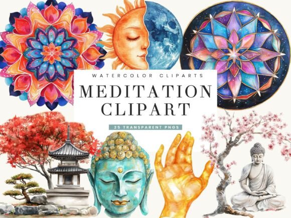 Download Watercolor Meditation Clipart Bundle - Meditation Collection