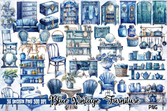Download Blue Vintage Furniture Clipart PNG - Vintage furniture Collection