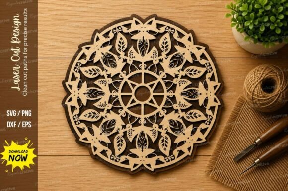 Download Mandala Floral Wheel Laser Cut SVG - Mandala Collection
