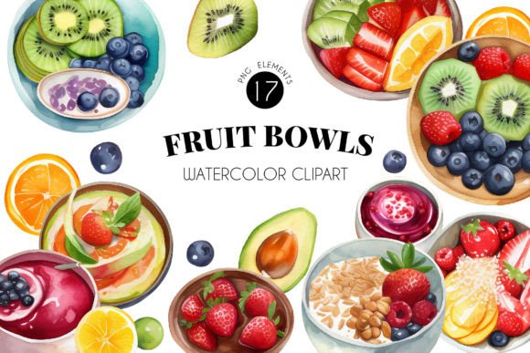Download Watercolor Healthy Fruit Bowls - Healthy Collection