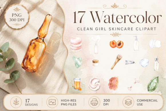Download Clean Girl Skincare Spa Watercolor Set - Skincare Collection